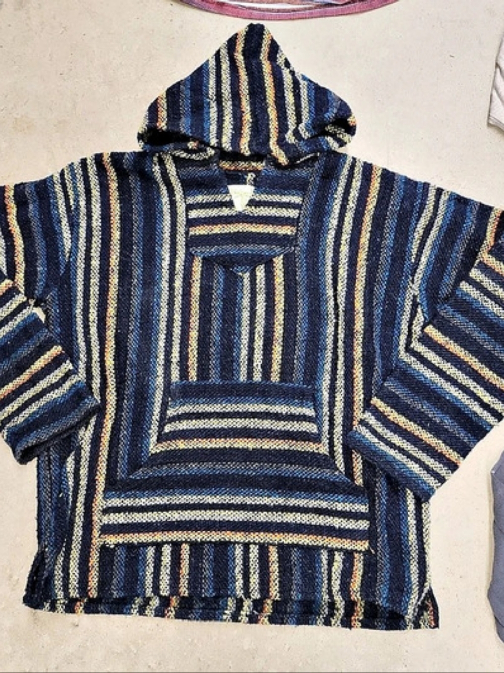 Iguana Jack Striped Hooded Pullover Blue & Yellow Size Medium